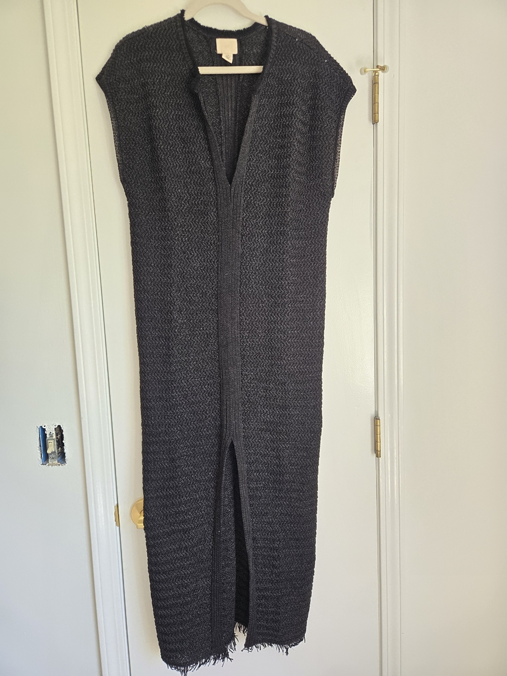 H&M Black Sleeveless Knit Maxi Vest with Fringe